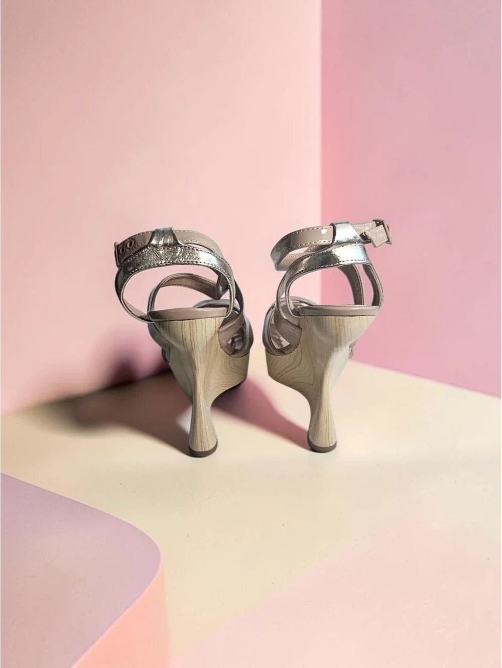 ROUGE Nude Patent Crisscross Platform Wedge Sandals Retro-05 Size 8